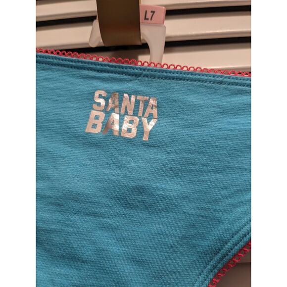 Back Talk blue Santa Baby Christmas theme g-string thong Women's Size 7 Large - Picture 3 of 4